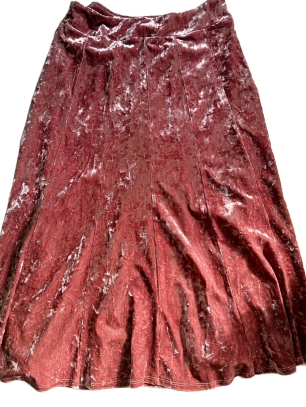 Vintage 90s Crushed Velvet A-Line Midi Skirt in Rose Pink